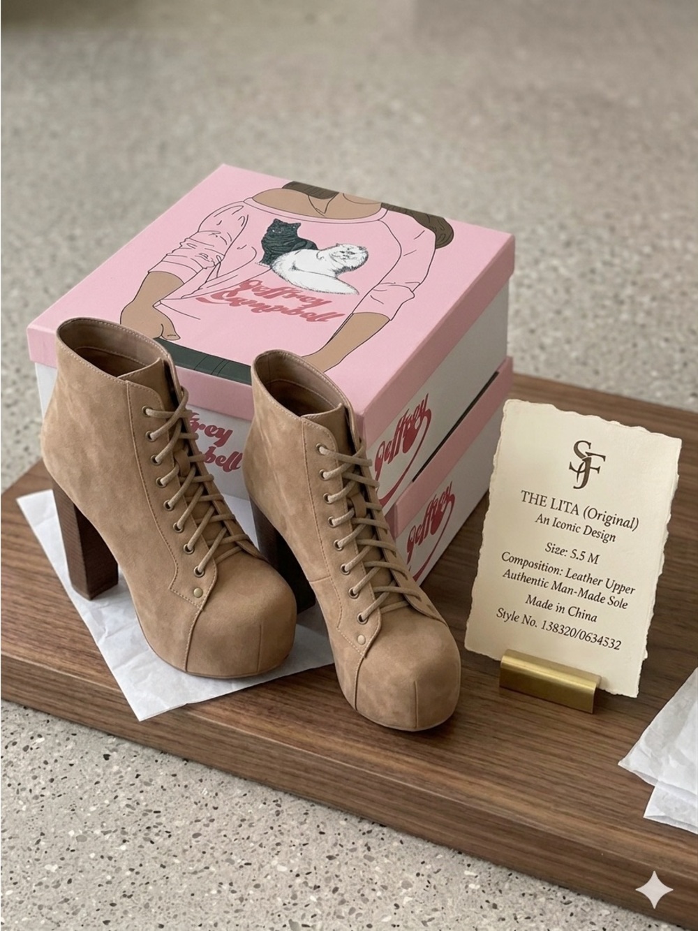 Jeffrey Campbell The Lita Original Lace Up Platform Ankle Boots Tan Leather 5.5M